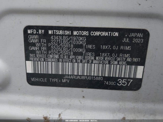 Aukcja sprzedaży 2023 Mitsubishi Outlander Sport 2.0 Es Awc/2.0 Le Awc/2.0 Ralliart Awc/2.0 S Awc/2.0 Se Awc, vin: JA4ARUAU8PU015880, numer aukcji: 45954059