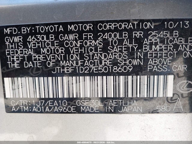 45954070 :رقم المزاد ، JTHBF1D27E5018609 vin ، 2014 Lexus Is 250 مزاد بيع