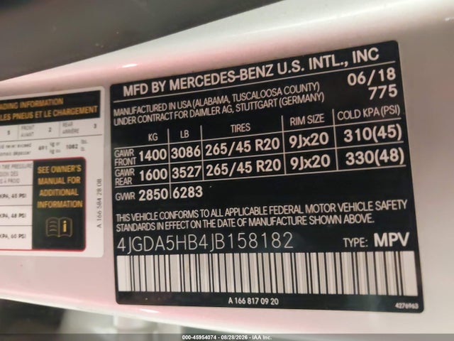 Продаж на аукціоні авто 2018 Mercedes-benz Gle 350 4matic, vin: 4JGDA5HB4JB158182, номер лоту: 45954074