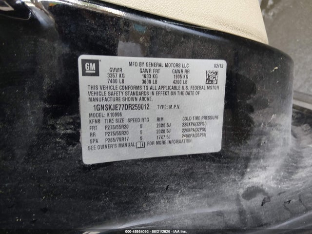 Продаж на аукціоні авто 2013 Chevrolet Suburban Lt, vin: 1GNSKJE77DR259012, номер лоту: 45954093