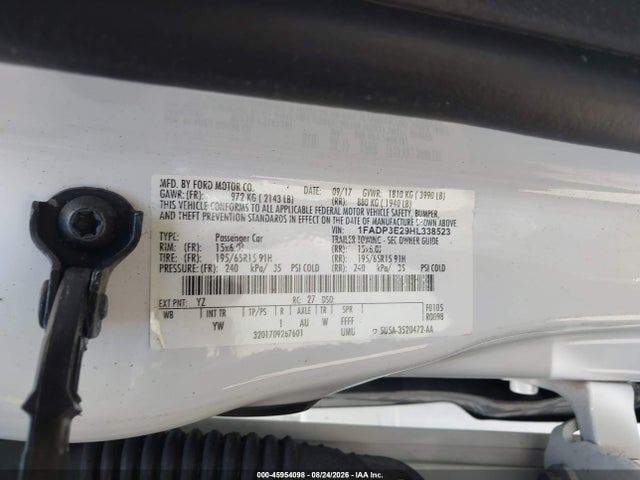 2017 Ford Focus S მანქანა იყიდება აუქციონზე, vin: 1FADP3E29HL338523, აუქციონის ნომერი: 45954098