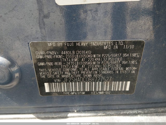 Продаж на аукціоні авто 2011 Subaru Forester 2.5x Premium, vin: JF2SHADC0BH727527, номер лоту: 45954109