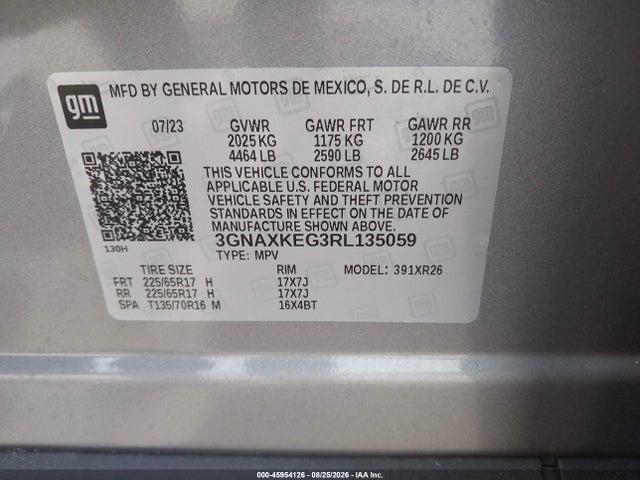 45954126 :رقم المزاد ، 3GNAXKEG3RL135059 vin ، 2024 Chevrolet Equinox Fwd Lt مزاد بيع