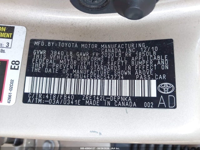 Продаж на аукціоні авто 2011 Toyota Corolla Le, vin: 2T1BU4EE5BC543734, номер лоту: 45954127