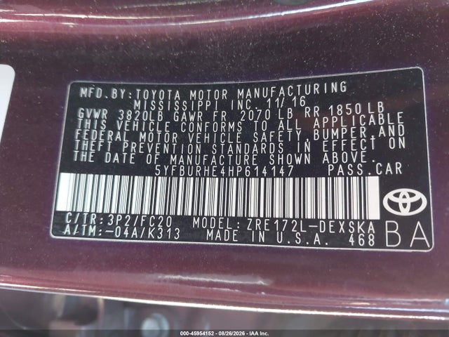 Aukcja sprzedaży 2017 Toyota Corolla Se Special Edition, vin: 5YFBURHE4HP614147, numer aukcji: 45954152
