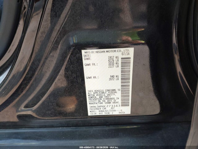 45954173 :رقم المزاد ، 1N4AL3APXGC273163 vin ، 2016 Nissan Altima 2.5 Sr مزاد بيع