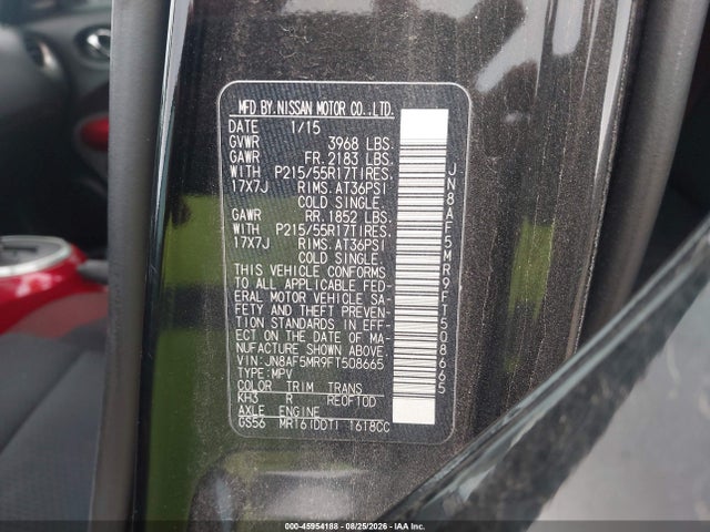 Продаж на аукціоні авто 2015 Nissan Juke Sv, vin: JN8AF5MR9FT508665, номер лоту: 45954188