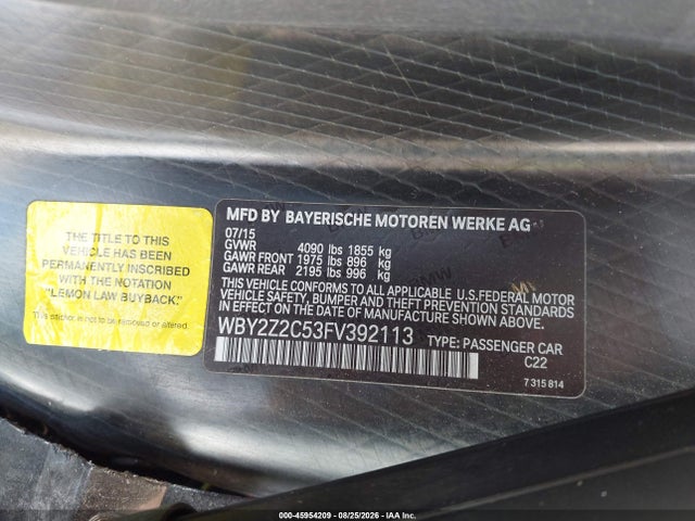 Aukcja sprzedaży 2015 Bmw I8, vin: WBY2Z2C53FV392113, numer aukcji: 45954209