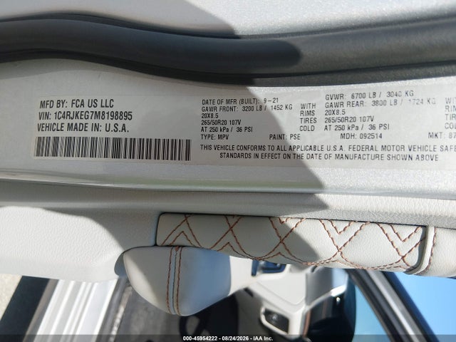 Продаж на аукціоні авто 2021 Jeep Grand Cherokee L Summit 4x4, vin: 1C4RJKEG7M8198895, номер лоту: 45954222