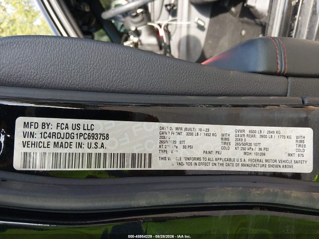 Продаж на аукціоні авто 2023 Dodge Durango Gt Awd, vin: 1C4RDJDG1PC693758, номер лоту: 45954229