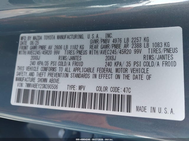 45954246 :رقم المزاد ، 7MMVABEY2SN390506 vin ، 2025 Mazda Cx-50 2.5 Turbo Premium Plus Package مزاد بيع