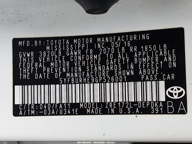 Toyota COROLLA L 2016 5YFBURHE9GP526001 Image 9