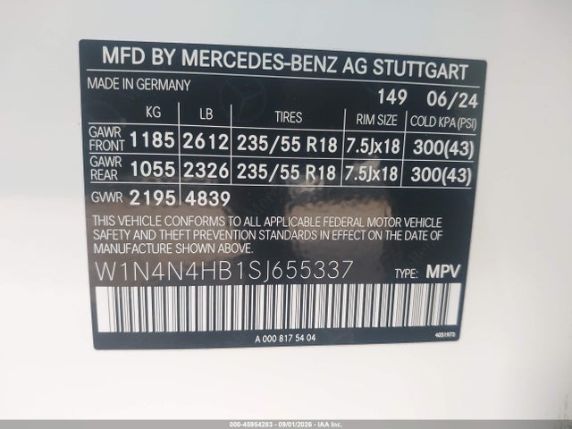 45954283 :رقم المزاد ، W1N4N4HB1SJ655337 vin ، 2025 Mercedes-benz Gla 250 4matic مزاد بيع