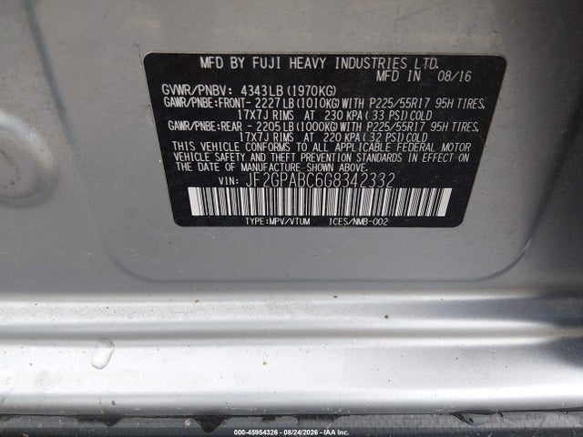 Aukcja sprzedaży 2016 Subaru Crosstrek 2.0i Premium, vin: JF2GPABC6G8342332, numer aukcji: 45954326
