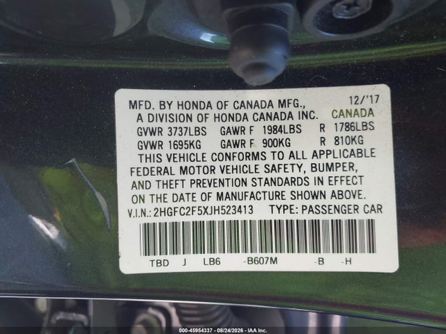 Продажа на аукционе авто 2018 Honda Civic Lx, vin: 2HGFC2F5XJH523413, номер лота: 45954337