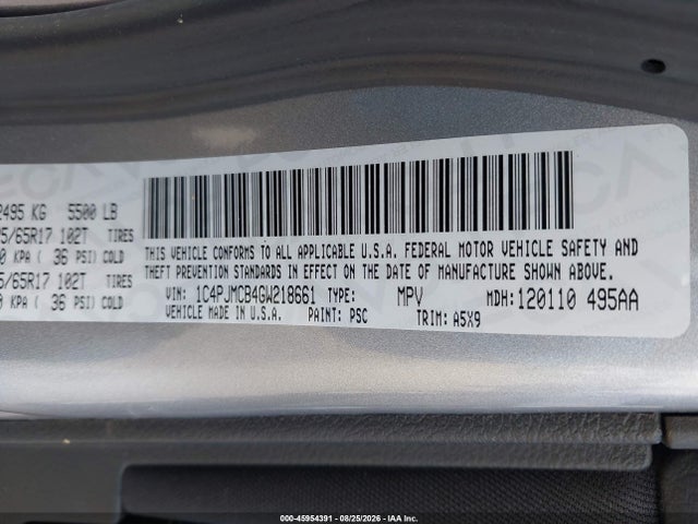 Auction sale of the 2016 Jeep Cherokee Latitude, vin: 1C4PJMCB4GW218661, lot number: 45954391