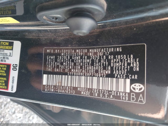 Продаж на аукціоні авто 2017 Toyota Corolla Le, vin: 5YFBURHEXHP716813, номер лоту: 45954397