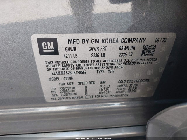 45954398 :رقم المزاد ، KL4MMFS28LB128562 vin ، 2020 Buick Encore Gx Fwd Essence مزاد بيع