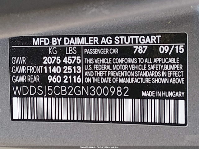 Продажа на аукционе авто 2016 Mercedes-benz Amg Cla 45 4matic, vin: WDDSJ5CB2GN300982, номер лота: 45954400