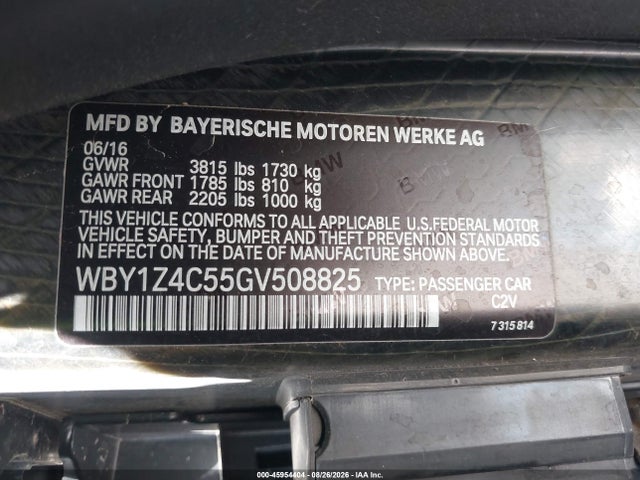 Продажа на аукционе авто 2016 Bmw I3 Base W/range Extender, vin: WBY1Z4C55GV508825, номер лота: 45954404