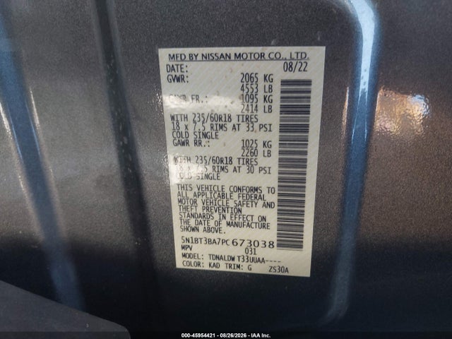 2023 Nissan Rogue Sv Fwd მანქანა იყიდება აუქციონზე, vin: 5N1BT3BA7PC673038, აუქციონის ნომერი: 45954421