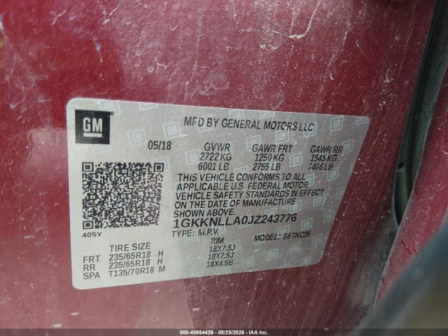Продажа на аукционе авто 2018 Gmc Acadia Sle-2, vin: 1GKKNLLA0JZ243776, номер лота: 45954426