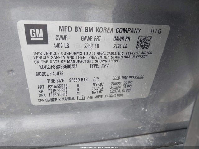 45954429 :رقم المزاد ، KL4CJFSBXEB600252 vin ، 2014 Buick Encore Convenience مزاد بيع