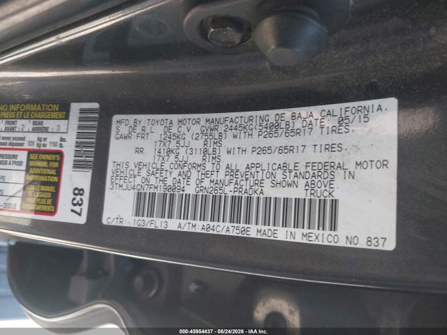 Toyota Tacoma Prerunner V6 2015 3TMJU4GN7FM190094 Image 9