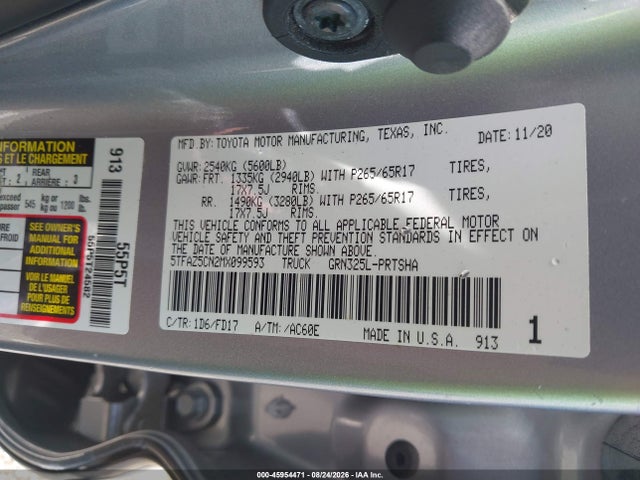 Продаж на аукціоні авто 2021 Toyota Tacoma Trd Sport, vin: 5TFAZ5CN2MX099593, номер лоту: 45954471