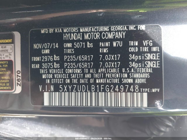Продаж на аукціоні авто 2015 Hyundai Santa Fe Sport 2.4l, vin: 5XYZUDLB1FG249748, номер лоту: 45954477
