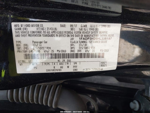 2017 Ford Focus Sel მანქანა იყიდება აუქციონზე, vin: 1FADP3H26HL338197, აუქციონის ნომერი: 45954481