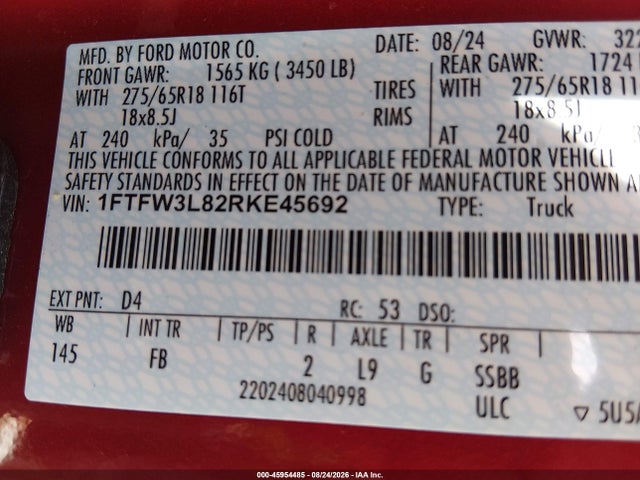 Ford F-150 Xlt 2024 1FTFW3L82RKE45692 Image 9