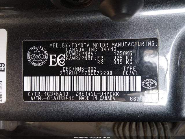 2013 Toyota Matrix მანქანა იყიდება აუქციონზე, vin: 2T1KU4EE7DC072298, აუქციონის ნომერი: 45954523