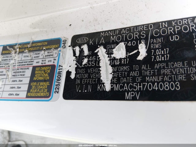 45954545 :رقم المزاد ، KNDPMCAC5H7040803 vin ، 2017 Kia Sportage Lx مزاد بيع