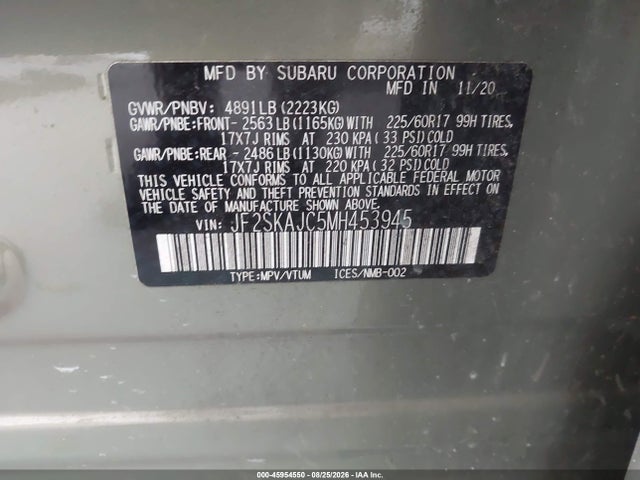 Aukcja sprzedaży 2021 Subaru Forester Premium, vin: JF2SKAJC5MH453945, numer aukcji: 45954550