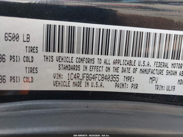 45954578 :رقم المزاد ، 1C4RJFBG4FC840355 vin ، 2015 Jeep Grand Cherokee Limited مزاد بيع