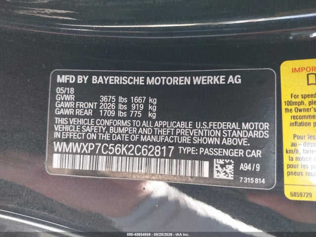 45954589 :رقم المزاد ، WMWXP7C56K2C62817 vin ، 2019 Mini Hardtop Cooper S مزاد بيع
