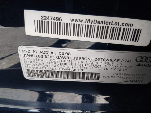 Aukcja sprzedaży 2008 Audi A6 3.2, vin: WAUEH74F28N127821, numer aukcji: 45954593