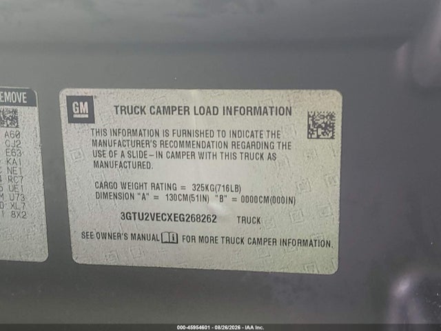 45954601 :رقم المزاد ، 3GTU2VECXEG268262 vin ، 2014 Gmc Sierra 1500 Slt مزاد بيع