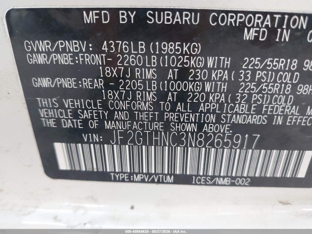Aukcja sprzedaży 2022 Subaru Crosstrek Limited, vin: JF2GTHNC3N8265917, numer aukcji: 45954628