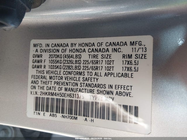 45954630 :رقم المزاد ، 2HKRM4H50EH631375 vin ، 2014 Honda Cr-v Ex مزاد بيع