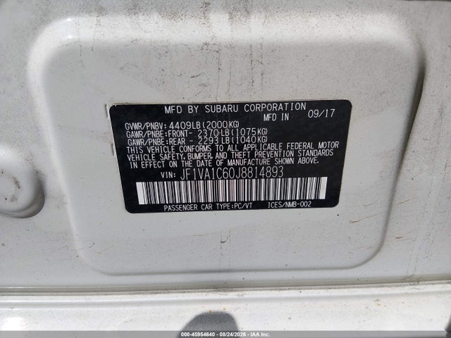 45954640 :رقم المزاد ، JF1VA1C60J8814893 vin ، 2018 Subaru Wrx Premium مزاد بيع
