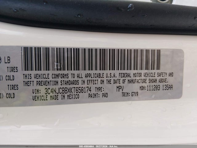 2019 Jeep Compass Altitude Fwd მანქანა იყიდება აუქციონზე, vin: 3C4NJCBBXKT658174, აუქციონის ნომერი: 45954664