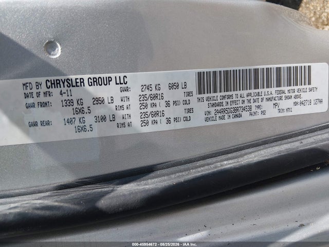 2011 Chrysler Town & Country Touring მანქანა იყიდება აუქციონზე, vin: 2A4RR5DG3BR734538, აუქციონის ნომერი: 45954672