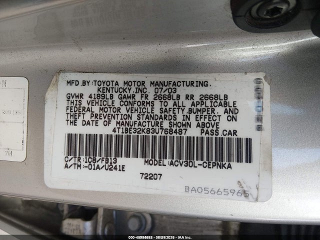 Продажа на аукционе авто 2003 Toyota Camry Le, vin: 4T1BE32K83U768487, номер лота: 45954682