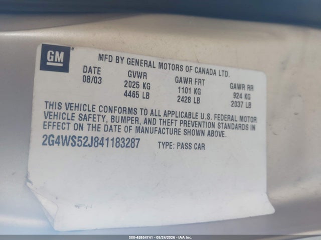 Aukcja sprzedaży 2004 Buick Century, vin: 2G4WS52J841183287, numer aukcji: 45954741