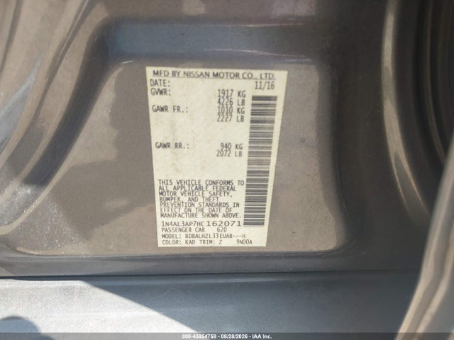 Продажа на аукционе авто 2017 Nissan Altima 2.5 Sr, vin: 1N4AL3AP7HC162071, номер лота: 45954758