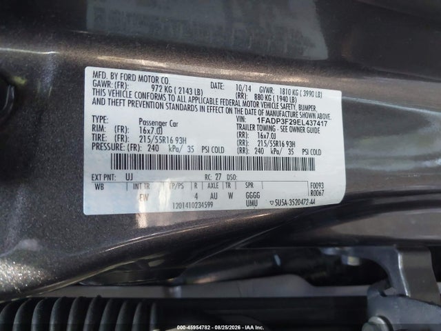 2014 Ford Focus Se მანქანა იყიდება აუქციონზე, vin: 1FADP3F29EL437417, აუქციონის ნომერი: 45954782