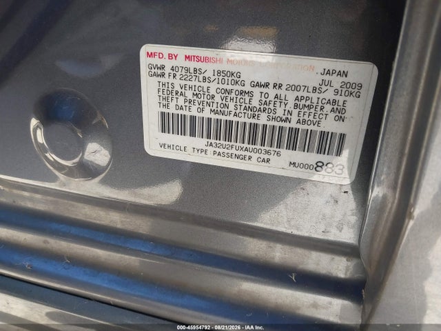 Aukcja sprzedaży 2010 Mitsubishi Lancer Es, vin: JA32U2FUXAU003676, numer aukcji: 45954792