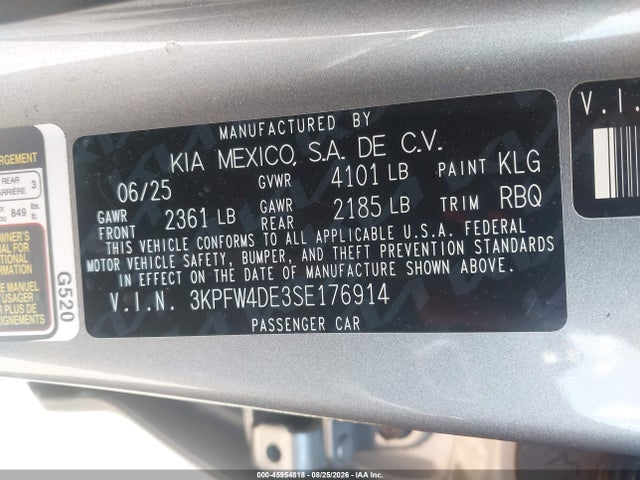 2025 Kia K4 Gt-line მანქანა იყიდება აუქციონზე, vin: 3KPFW4DE3SE176914, აუქციონის ნომერი: 45954818